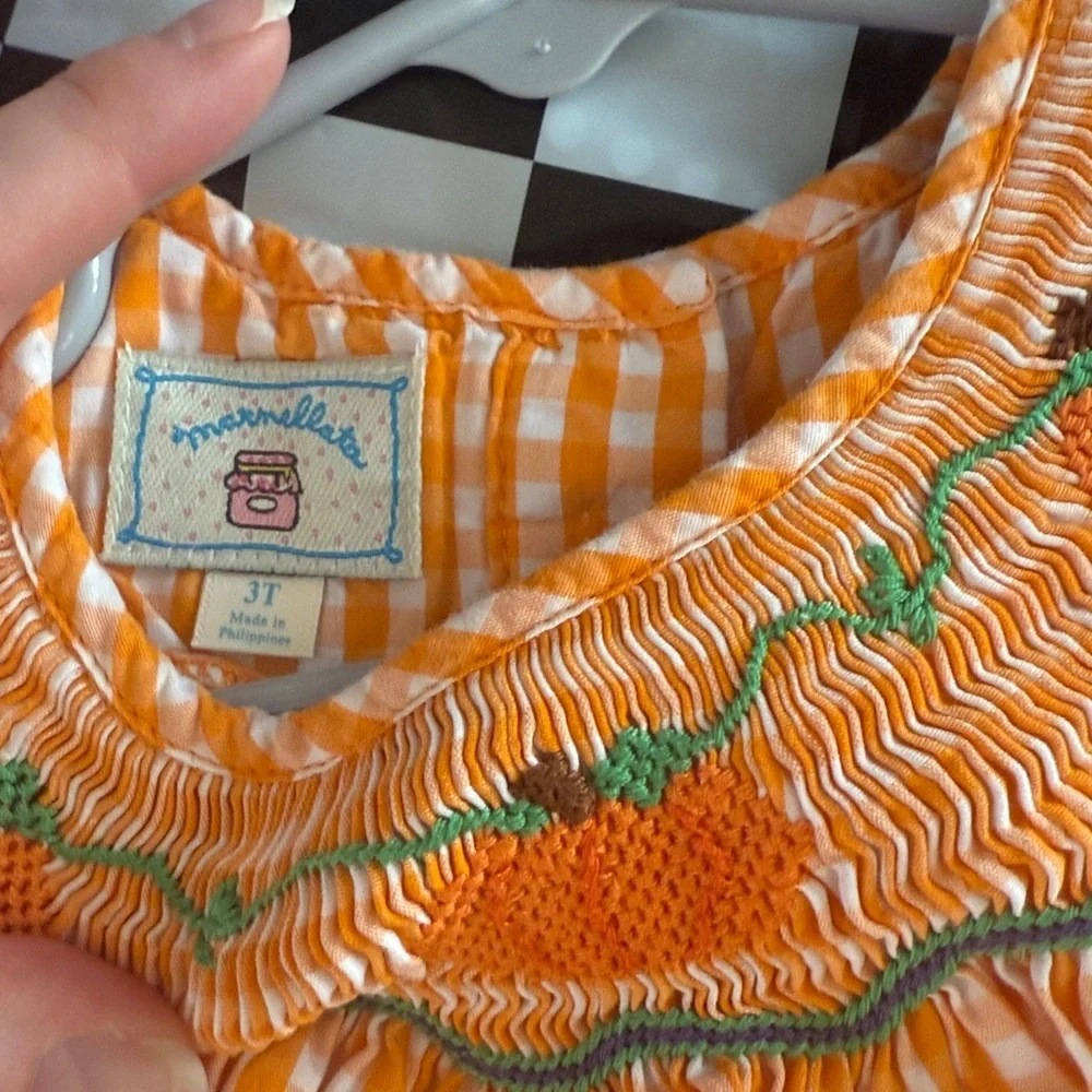 Marmellata Orange and White Gingham Dress with Pumpkin Detail - Picture 3 of 4